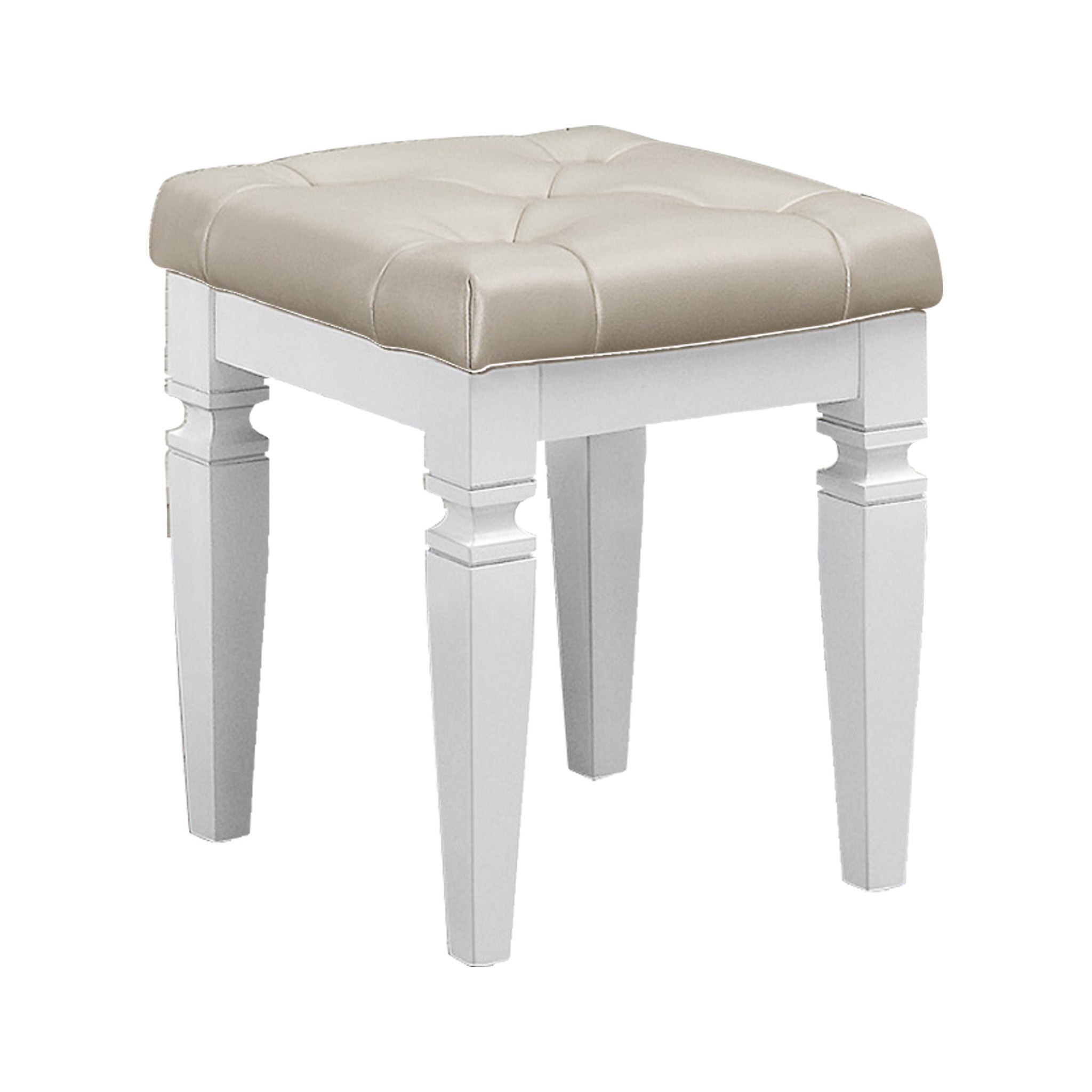 Modern Glam Bedroom Furniture 1pc Vanity Stool Luxury White Finish Faux Leather Tufted Seat Foam Cushion