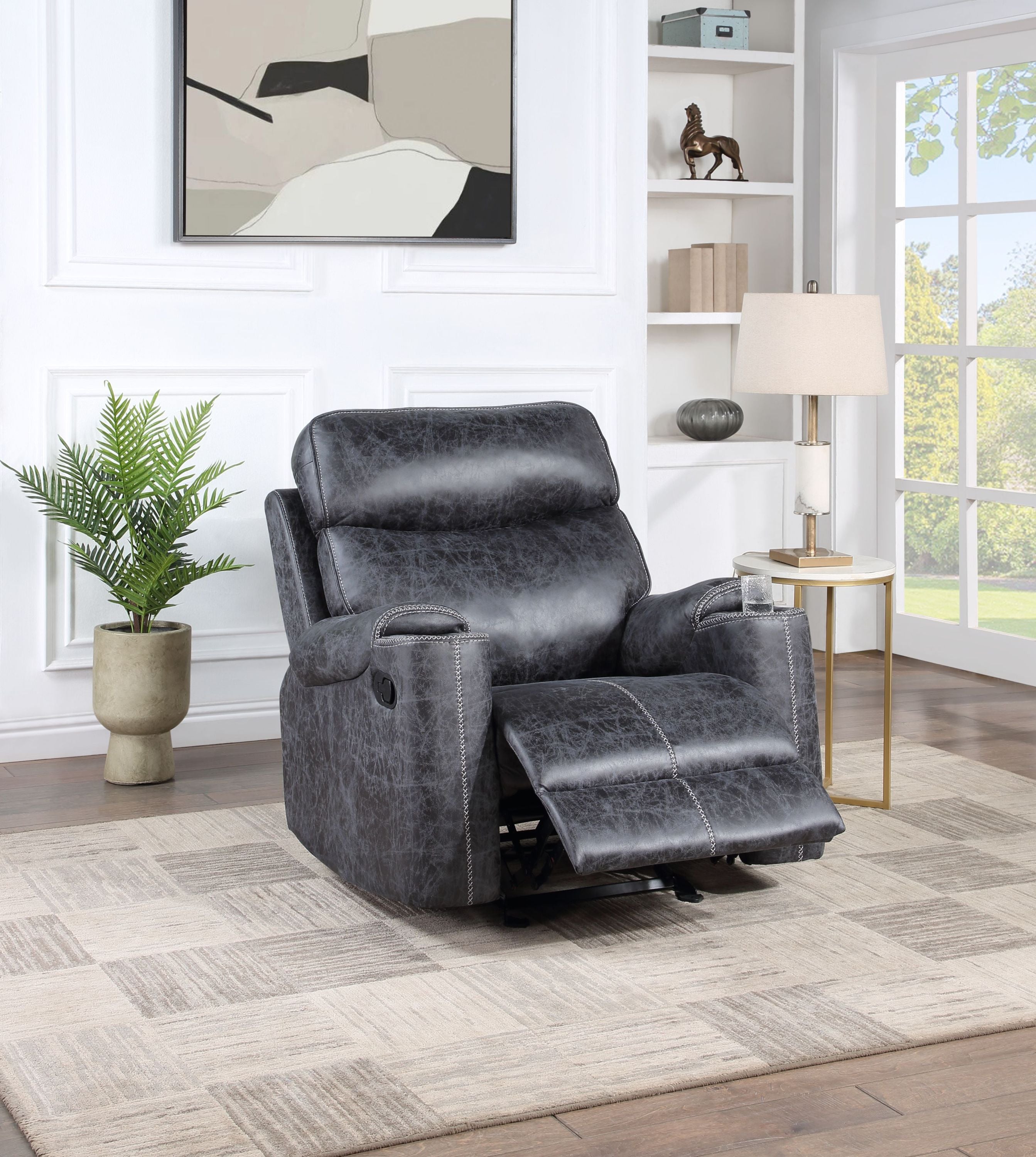 Hirah Dark Gray Microfiber Manual Recliner Chair with Cupholder Function