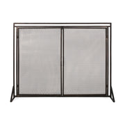 Samantha Iron Fireplace Screen Matte Black Gold Fine Mesh Two-Door Design