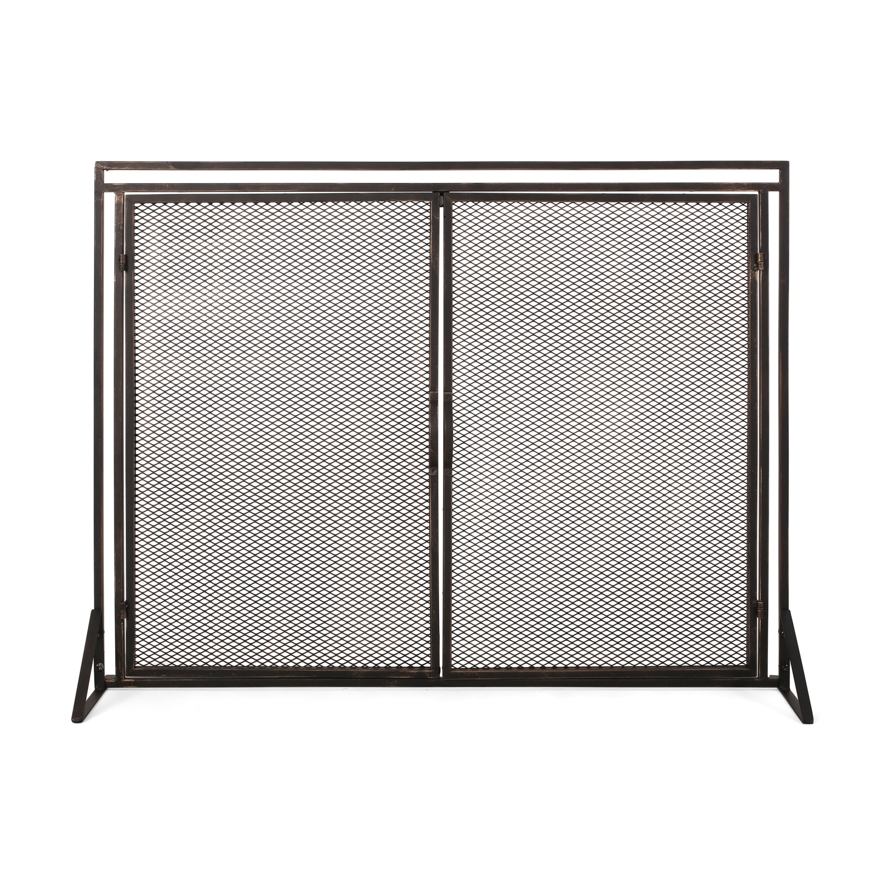 Samantha Iron Fireplace Screen Matte Black Gold Fine Mesh Two-Door Design