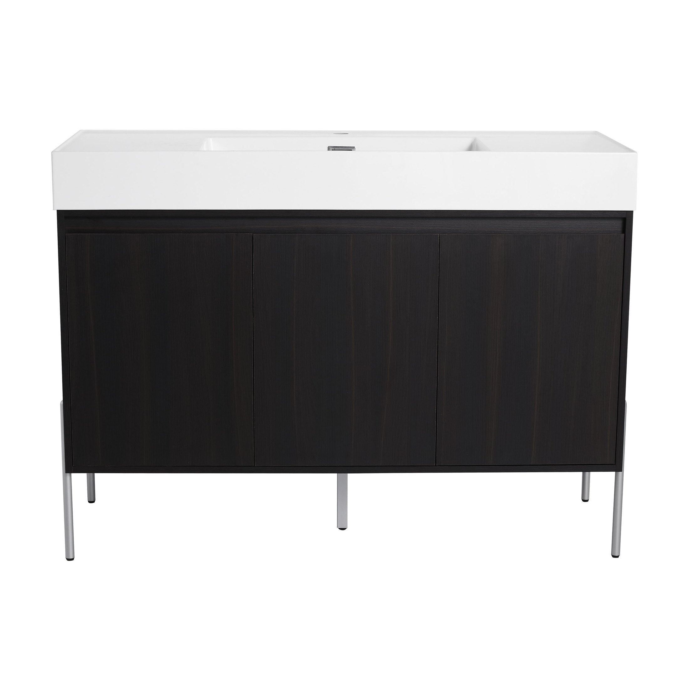 Freestanding Bathroom Vanity with Resin Sink and Storage Cabinet in Dark Oak Plywood, 48 Inches(KD-Package)