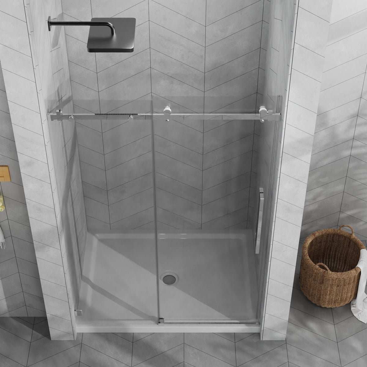 Goodyo 48'x72' Frameless Sliding Shower Door Combo w/ 48'x32' White Acrylic Shower Base, 1/4' (6mm) Tempered Glass Door, Stainless Steel Hardware, Chrome