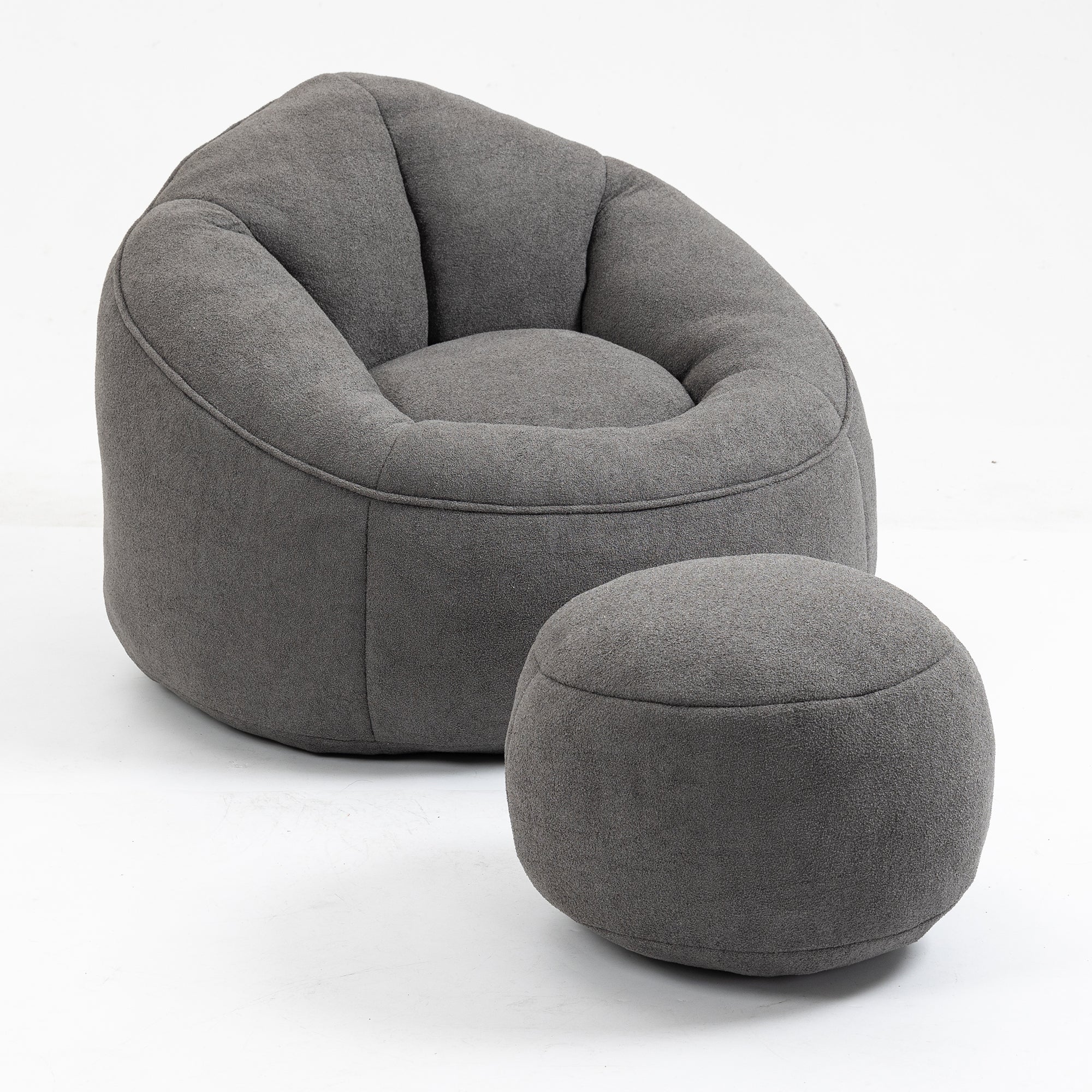 Bedding Bean Bag Sofa Chair with High-Pressure Foam and Footrest, Grey Microfiber
