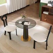 Modern Round Negotiation Table - 85cm Tempered Glass Top, Black Wooden Legs with Golden Metal Base(Only the Negotiation Table)
