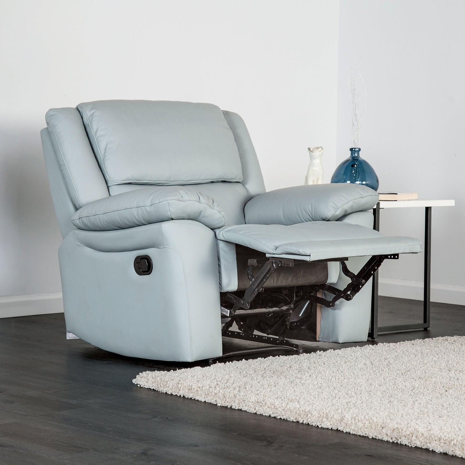 Transitional Style 1pc Recliner Chair Welt Trim Pillow Arms Powder Blue Finish Primary Living Room