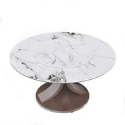Modern White Round Dining Table with 360° Rotating Lazy Susan - Scratch & Heat Resistant Sintered Stone Top for Dining Room & Kitchen (Table Only)