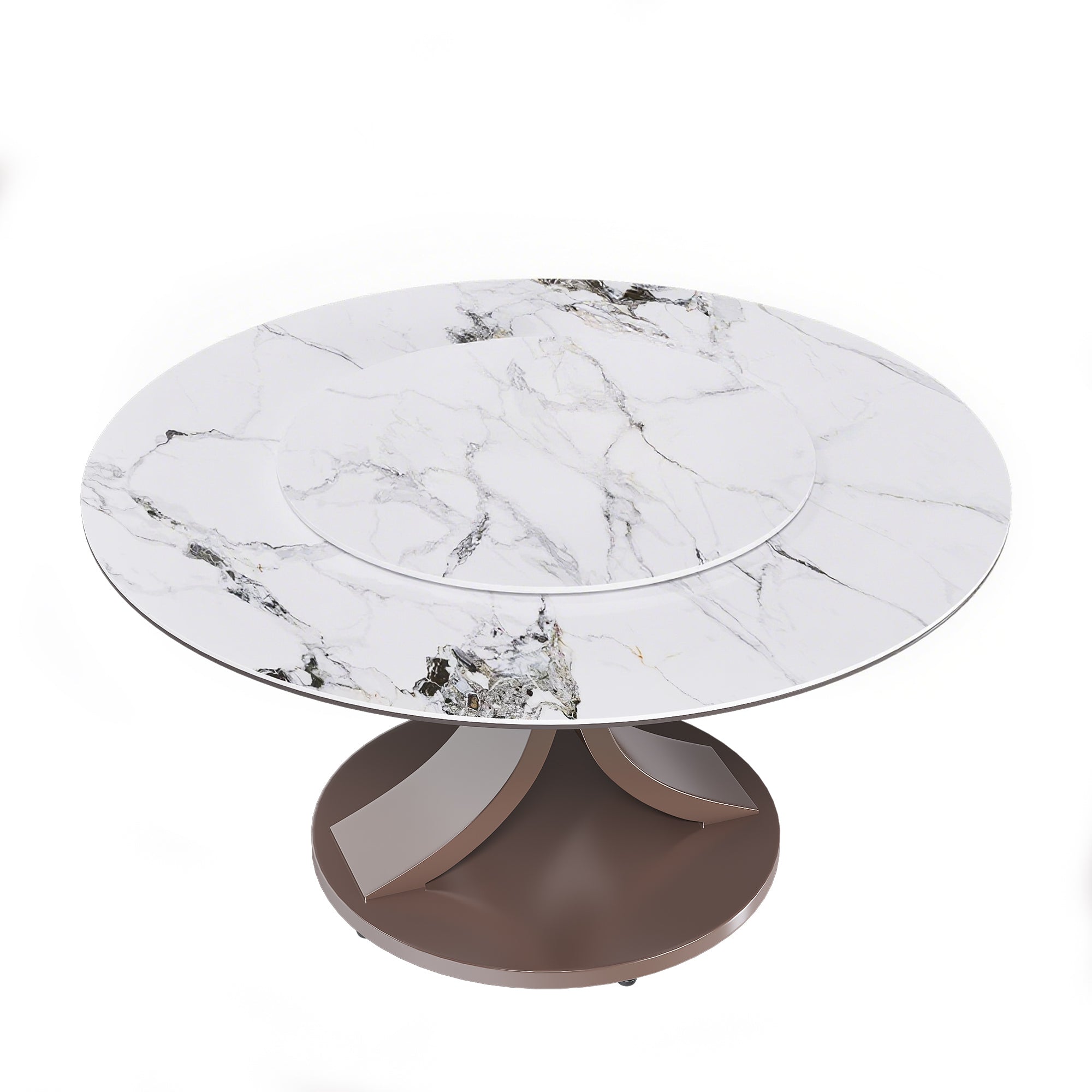 Modern White Round Dining Table with 360° Rotating Lazy Susan - Scratch & Heat Resistant Sintered Stone Top for Dining Room & Kitchen (Table Only)