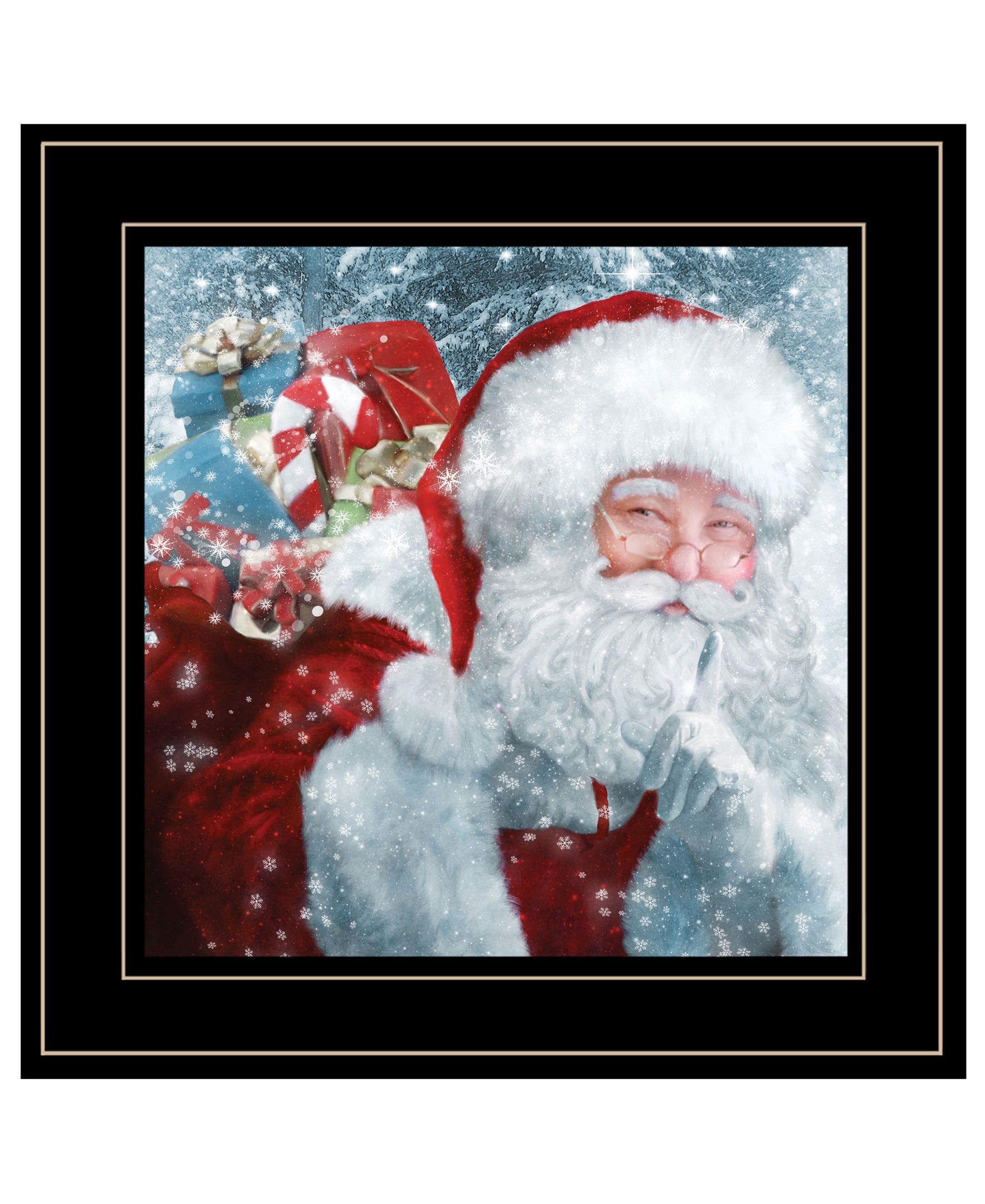 'Santa with Presents' by Bluebird Barn Ready to Hang Framed Print, Black Frame