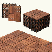 10pcs Interlocking Deck Tiles 11.8' x 11.8', Patio Flooring Outdoor Waterproof, Acacia Wood Tiles All Weather, Floor Tiles for Balcony, Backyard, Indoor and Outdoor use (Square Joint, Dark Brown)