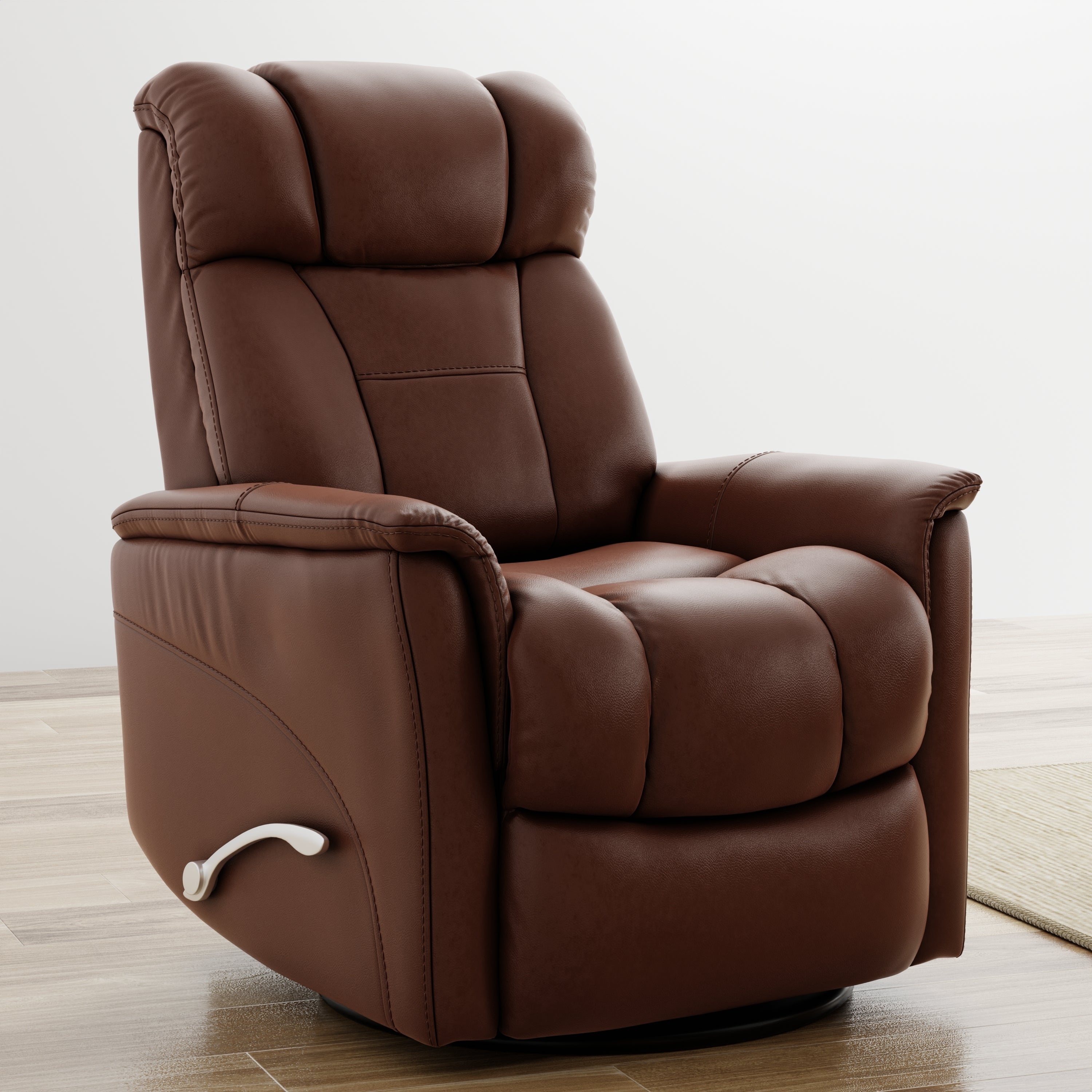 Global Home Swivel Glider Recliner with Manual Adjustable Headrest & Footrest In Oslo Pecan