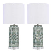 Casa 21' Contemporary Ceramic Table Lamp in Sage Green Crackle Ceramic, Polished Nickel, Clear Acrylic Base and White Linen Shade from Grandview Gallery by LumiSource - Set of 2