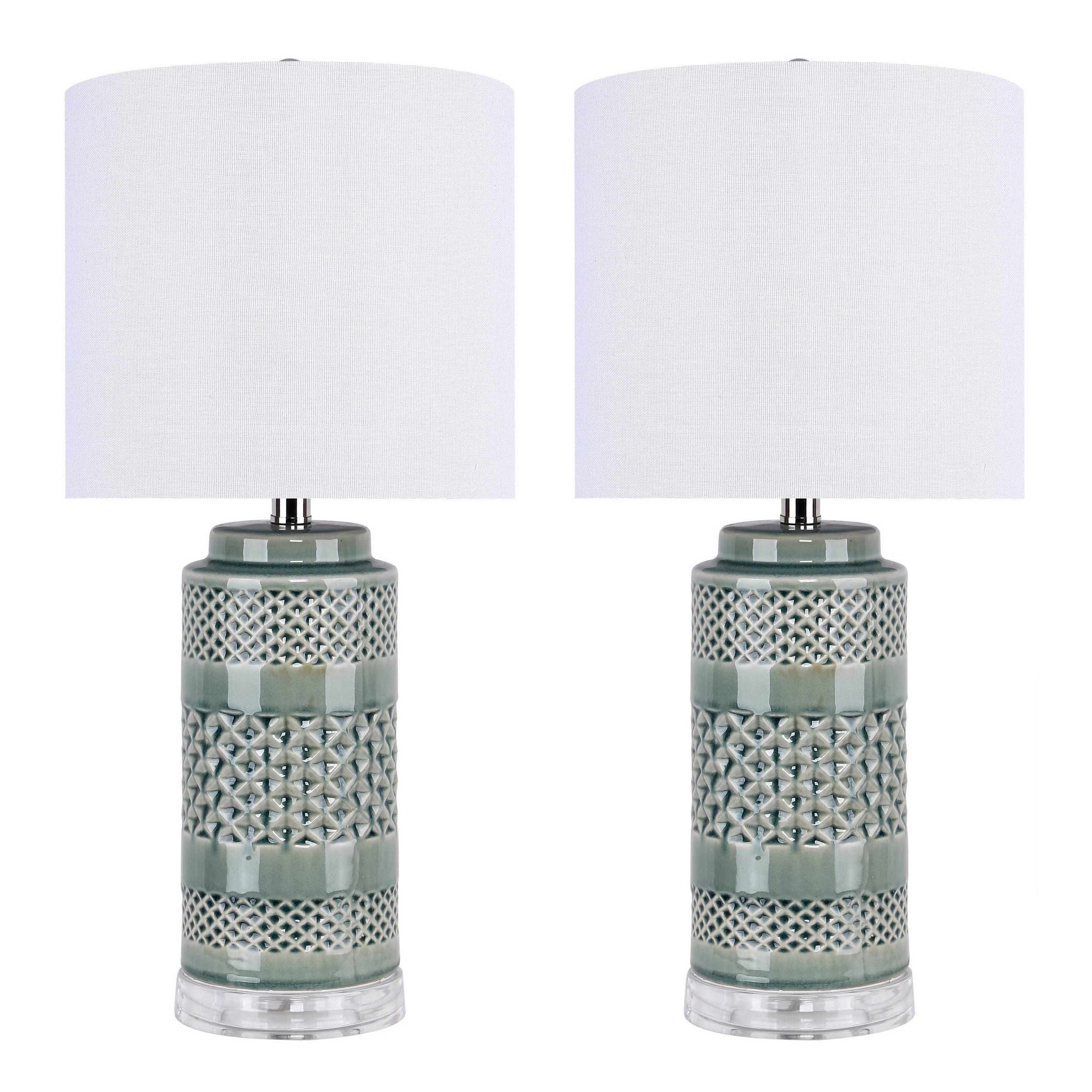 Casa 21' Contemporary Ceramic Table Lamp in Sage Green Crackle Ceramic, Polished Nickel, Clear Acrylic Base and White Linen Shade from Grandview Gallery by LumiSource - Set of 2