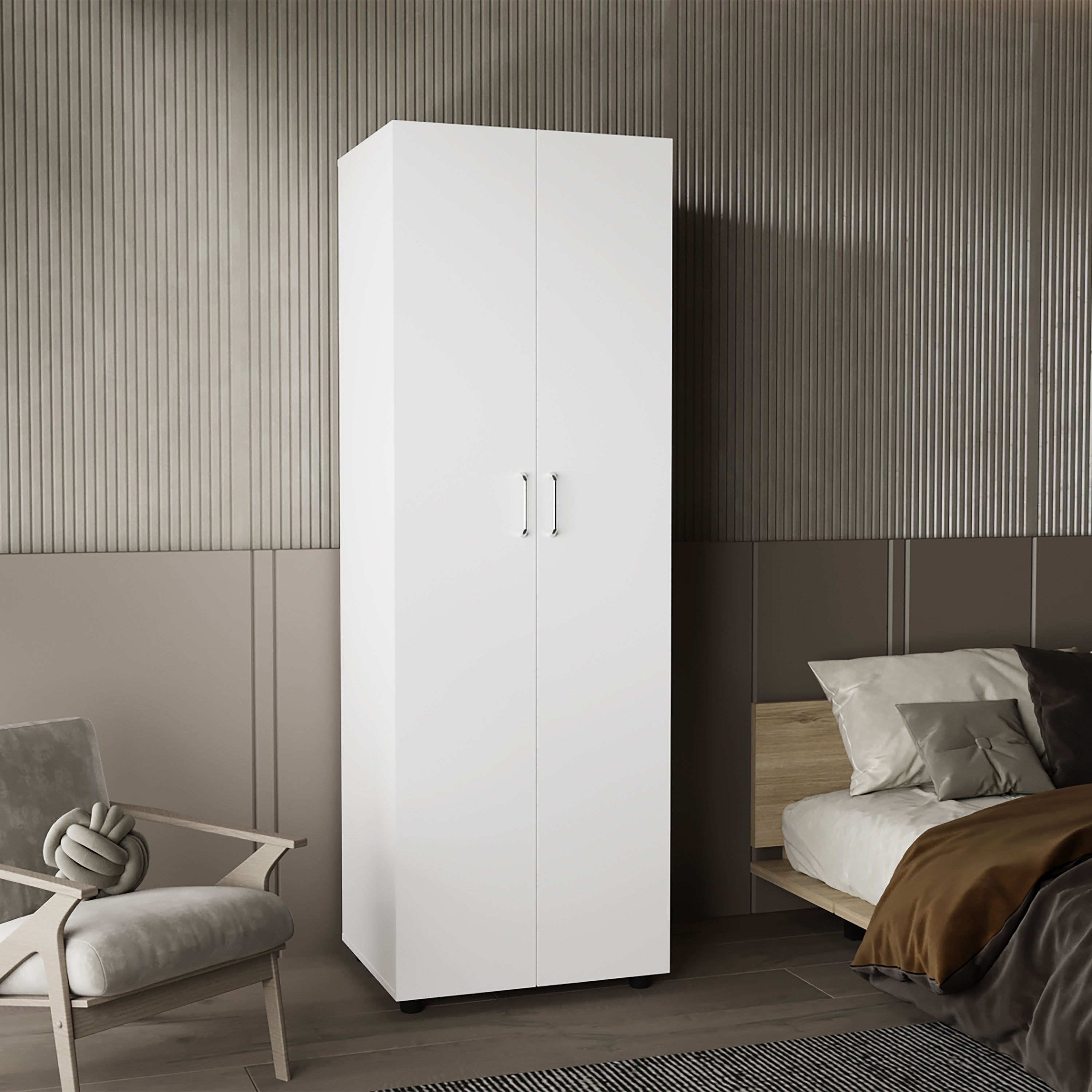 Aurora Armoire, Two Interior Shelves, Rod, Double Door, White