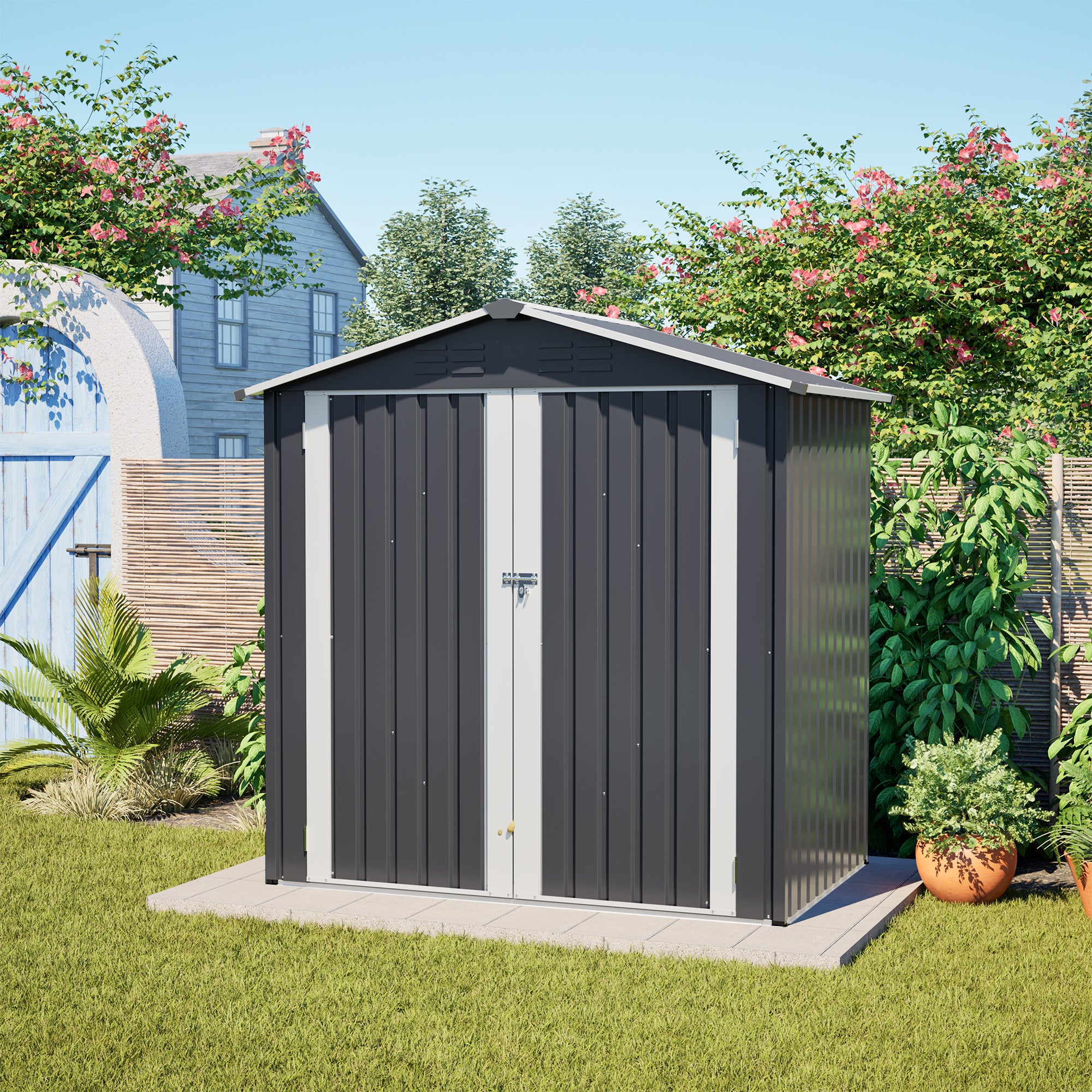 Metal Outdoor Storage Shed 6 x 4 FT Metal Shed with Lockable Door,Waterproof Garden Tool Shed Storage House for Backyard Patio Lawn,Gray