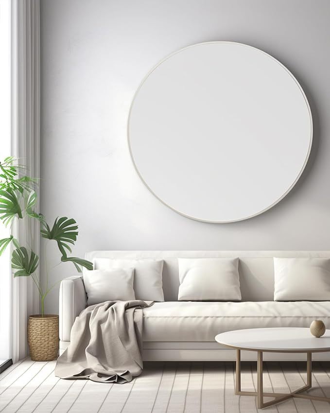 42 Inch Silver Metal Framed Round Bathrrom Mirror for Wall.(W2203P156440)
