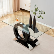 Large Modern Minimalist Rectangular Glass Dining Table for 6-8 with 0.39' Tempered Glass Tabletop and MDF  OC-Shaped Bracket and metal base,For Kitchen Dining Living Meeting Room.W1151S02854