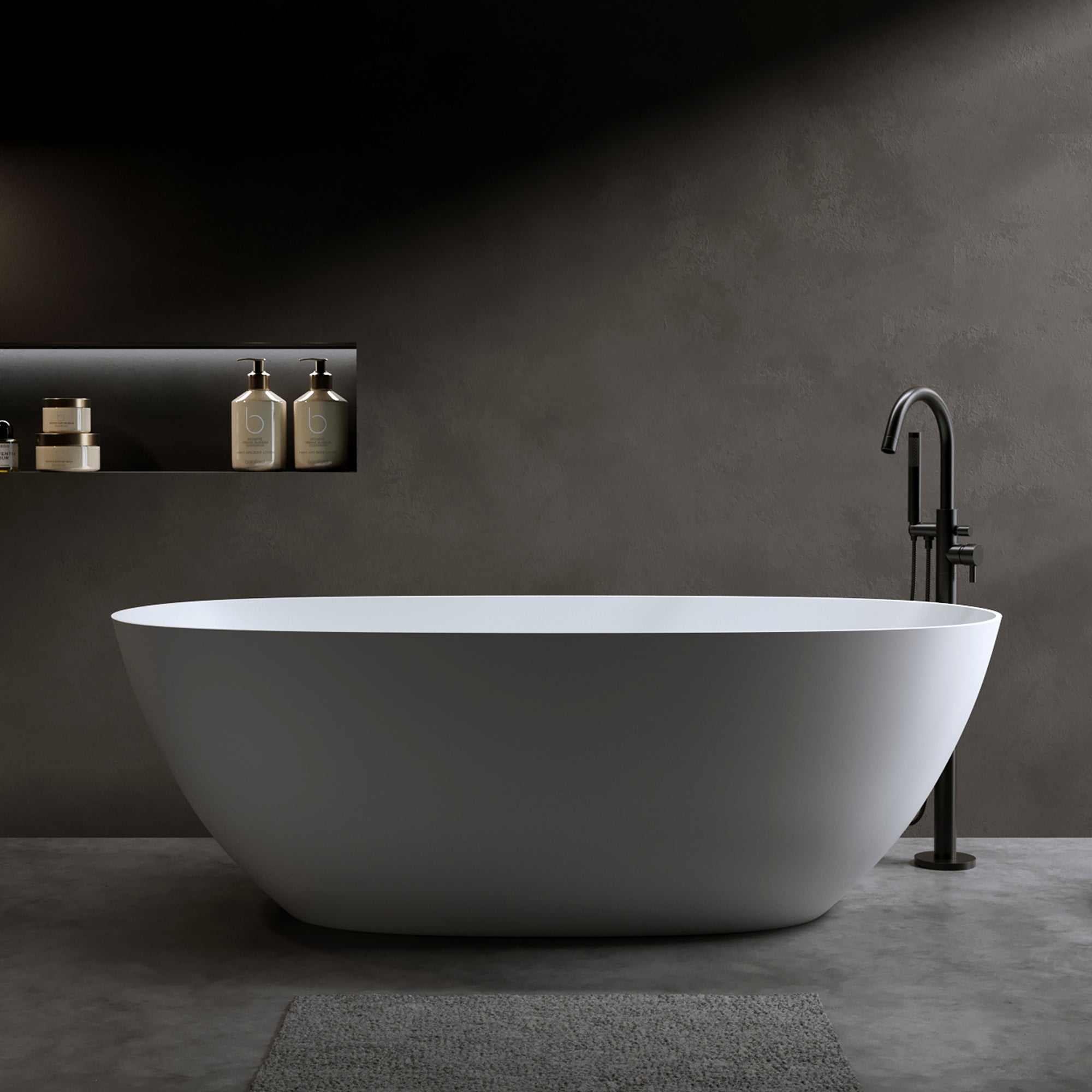 69'' Freestanding Bathtub Resin Stone Soaking Bathtub Solid Surface Modern Tubs with Overflow and Pop-up Drain in White