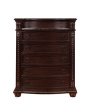 1pc Marble Top Five Drawers Tall Chest Intricate Moldings Beautifully Curved Silhouette Brown Dark Cherry Finish Bedroom Solid Wood Furniture