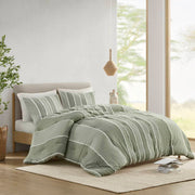 3 Piece Striped Cotton Comforter Set Sage Full/Queen