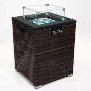 22' Propane Gas Fire Pit Table, 40000 BTU Square Steel Fire Pit with Beautiful Wicker Base for Outside Patio Deck Garden Backyard-Black
