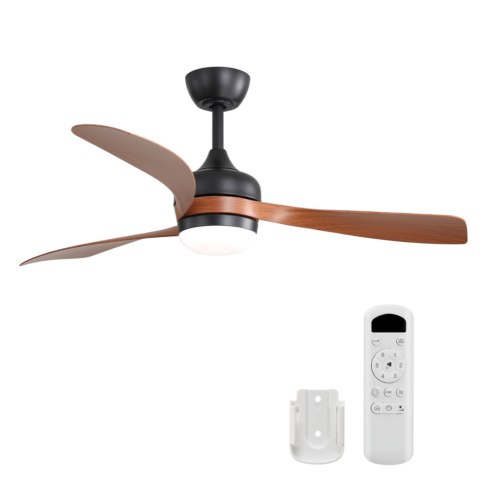 52-INCH Ceiling Fan With Reversible DC Motor and 18W LED Light,Remote Control,3 ABS Blades,Dimmable and Timable