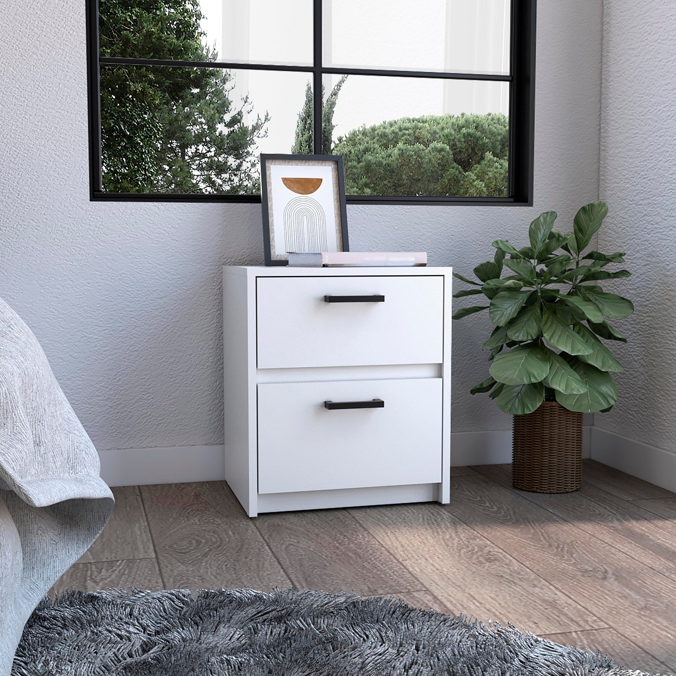 Nightstand 18'H , 2 Drawers with Metal Handles, White