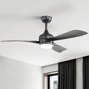 52-Inch Black Ceiling Fan With 3 ABS blades,Remote Control,Reversible DC Motor,Noiseless,3 Downrods Available,LED Dimmable
