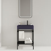 LOFI 24' Bathroom Vanity with Ceramic Basin, Freestanding Bathroom Console Sink Set, Glossy Purple Rectangular Ceramic Basin without Faucet, Open Metal Leg, Storage Shelves, Black Color
