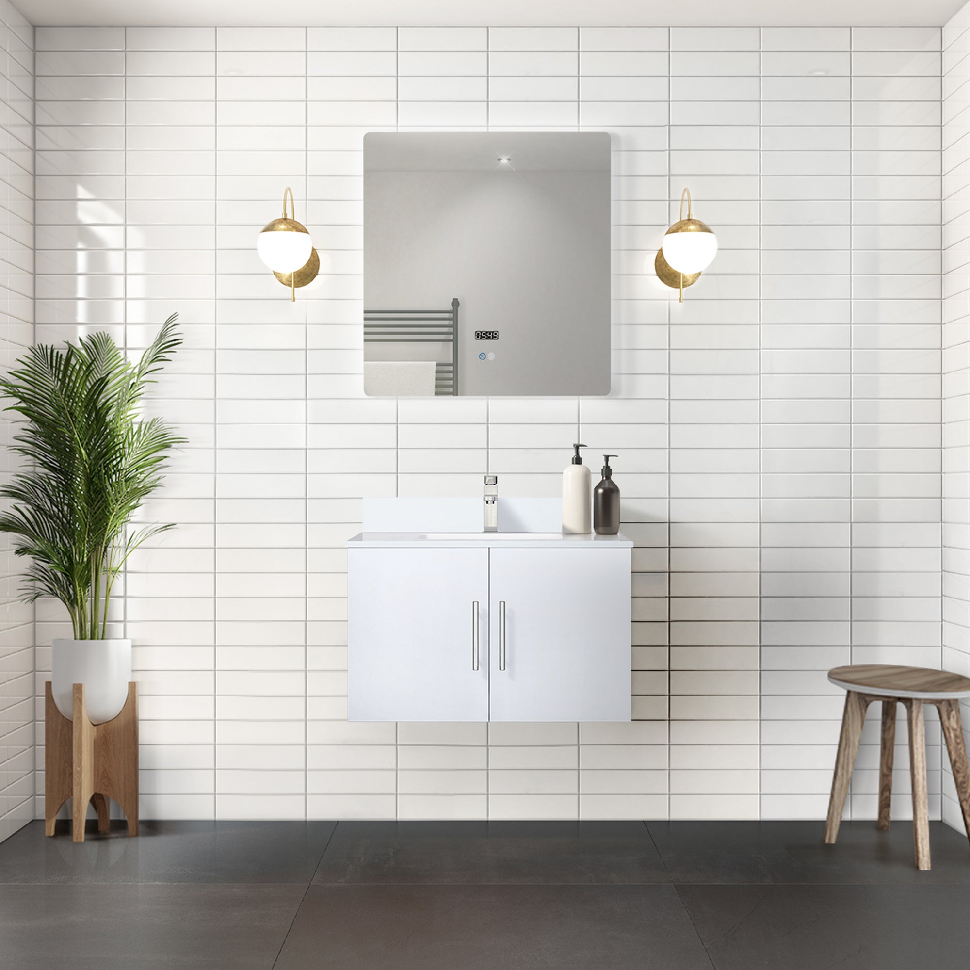 Glossy White Bath Vanity 30 in. W x 22 in. D, Cultured Marble Top, and Faucet Set