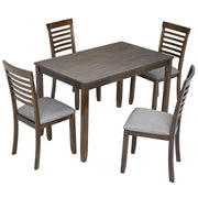 5PCs Modern Dining Set, Rectangular Wooden Dining Table with 4 Upholstered Chairs for Kitchen, Dining Room, Walnut