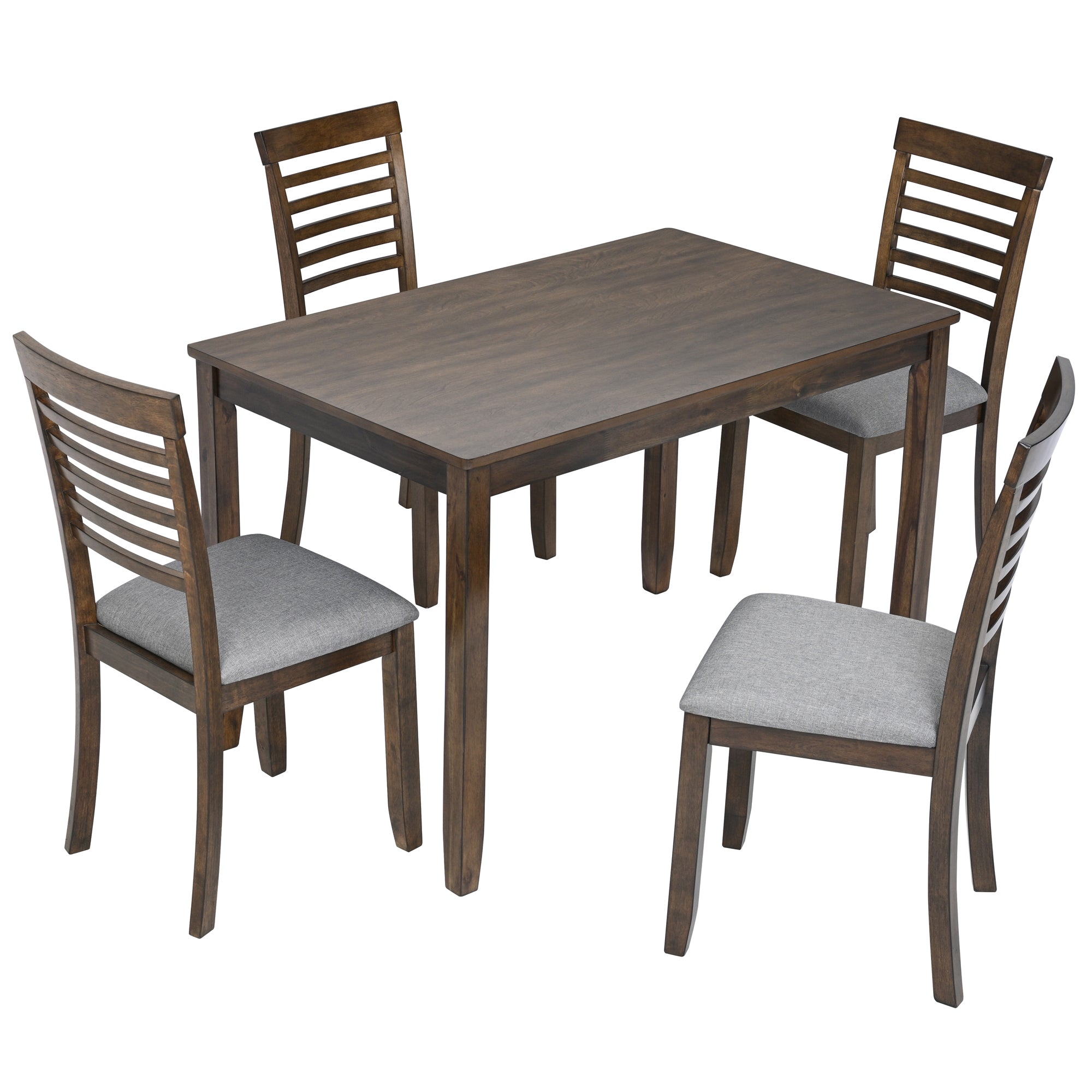 5PCs Modern Dining Set, Rectangular Wooden Dining Table with 4 Upholstered Chairs for Kitchen, Dining Room, Walnut