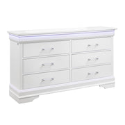Charlston Transitional Style White Dresser with LED Lighting Solid Wood and MDF