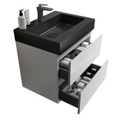 Alice 24' White Bathroom Vanity with Large Storage, Wall Mounted Floating Design, Matte Black Basin, Pre-assembled