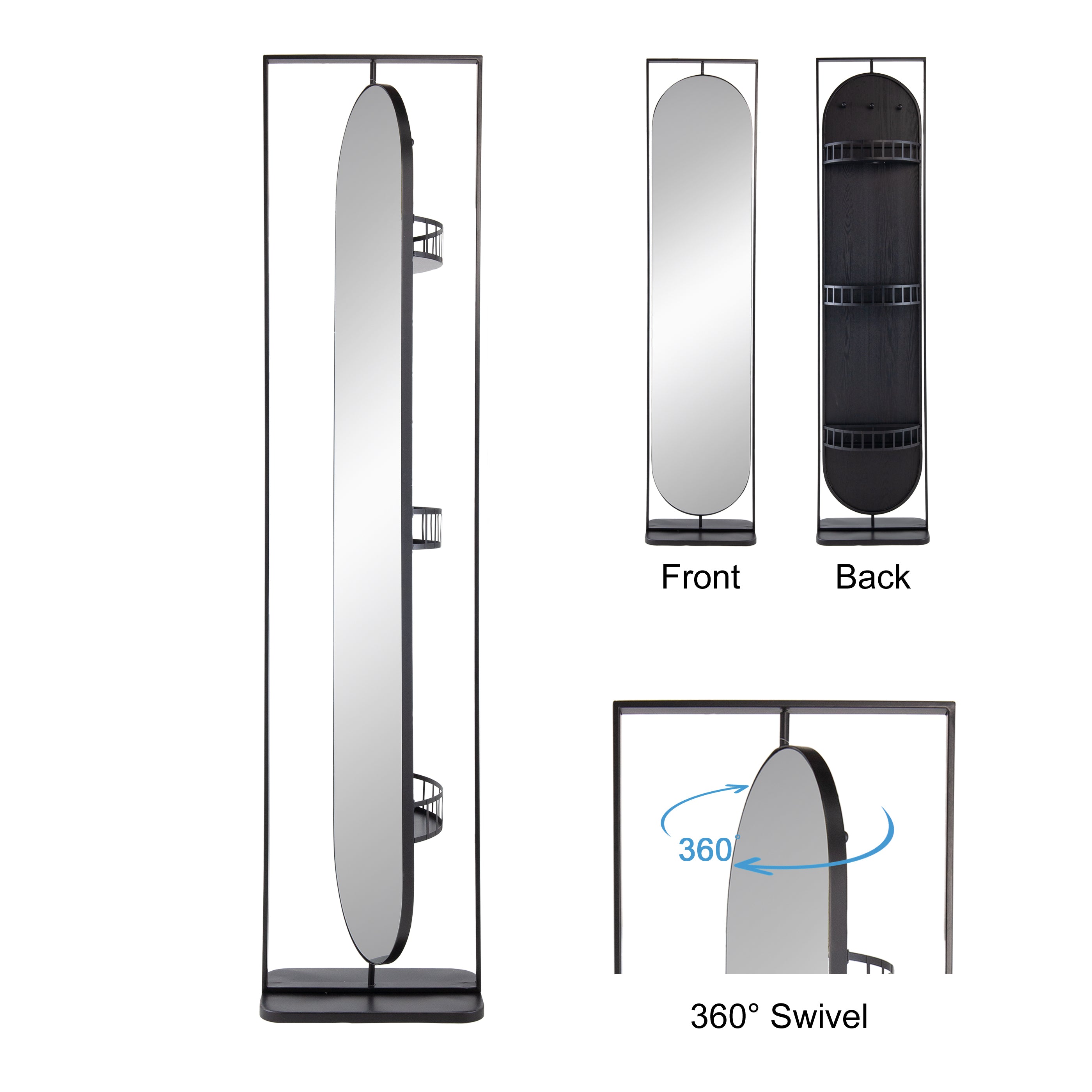 18' x 12' x78' Full Length Standing Mirror, 360° Swivel Floor Mirror  for Bedroom Living Room Vanity Entryway