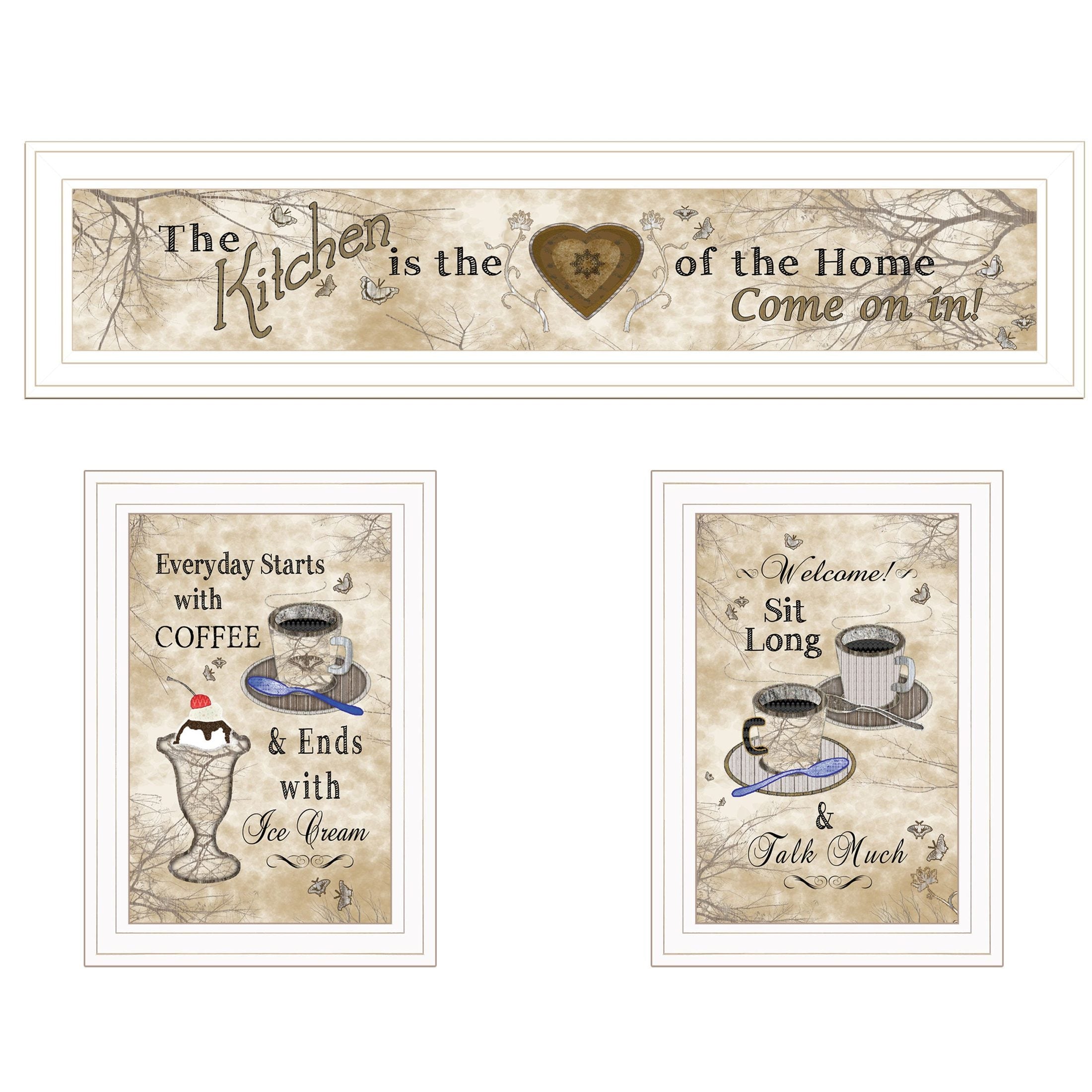 'Love of Nature Kitchen' 3-Piece Vignette By Trendy Decor 4U, White Frame