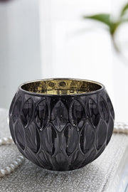 5.9' SHINY BLACK OVAL CUTOUT TEXT GLASS GOLD MERCURY INTERIOR, 4 Pack