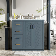 36'' Bathroom Vanity with Ceramic Sink Combo, Solid Wood Frame Bathroom Storage Cabinet, Freestanding Vanity Set with 3 Drawers& Soft Closing Doors
