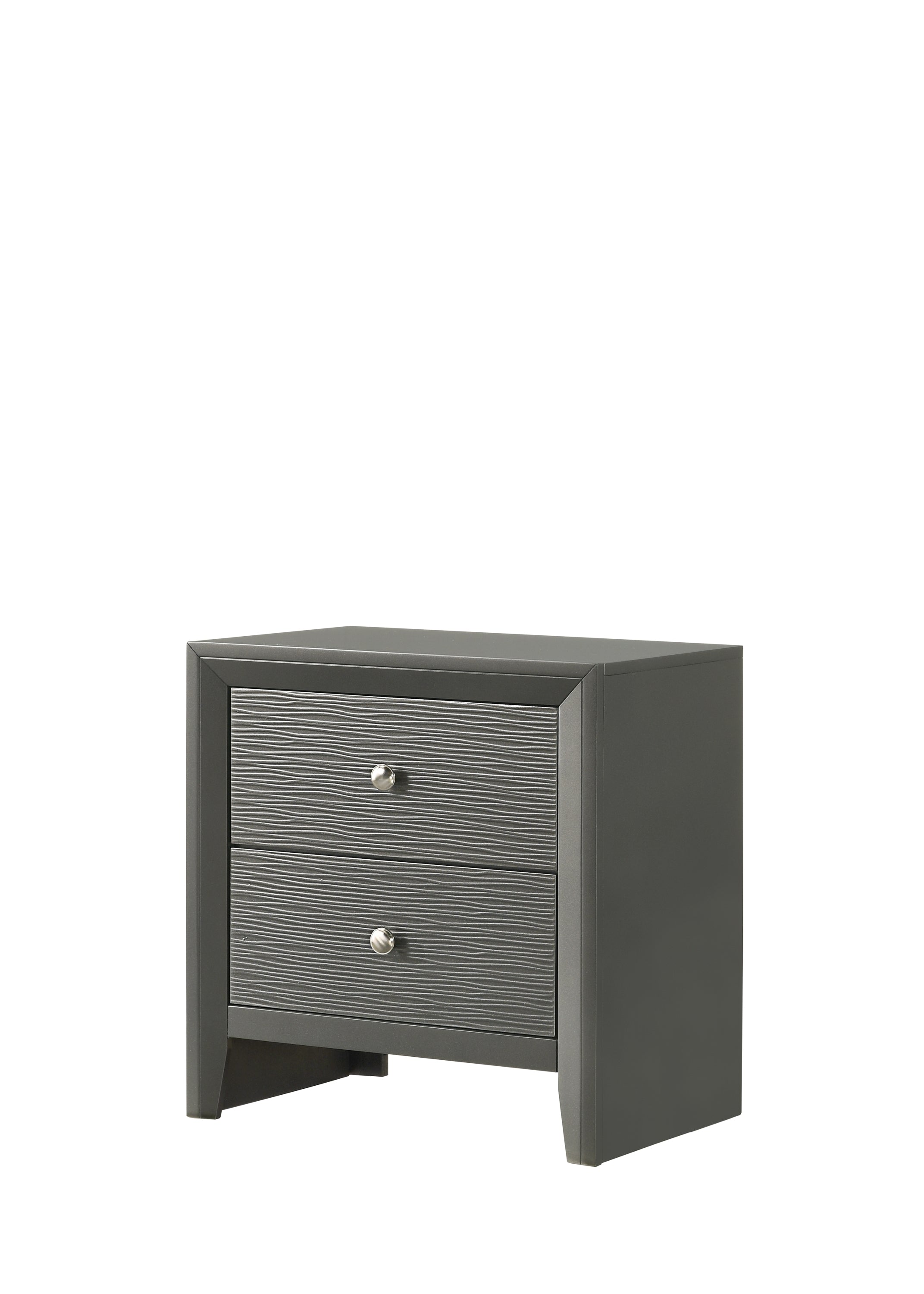 1pc Contemporary Modern 2-Drawer Nightstand Round Knobs Bedroom Wooden Furniture Gun Metal Gray Finish