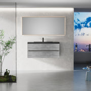 48' Floating Bathroom Vanity with Sink, Modern Wall-Mounted Bathroom Storage Vanity Cabinet with Black Quartz Sand Top Basin and Soft Close Drawers, EDI-Series Cement Grey 24V12-48GR