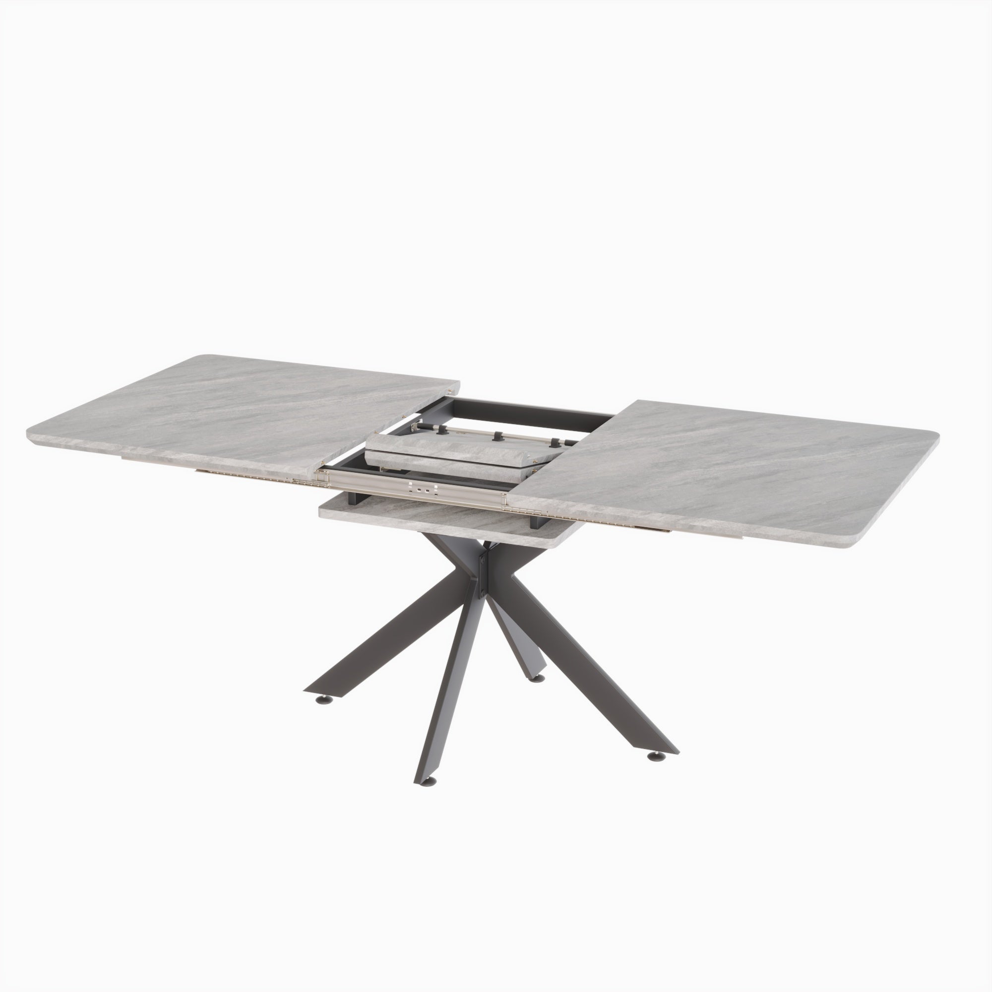 Modern Extendable Dining Table Set with Curved Backrest Upholstered Chairs, Grey and White, MDF and Metal, 62.4'-78.15'