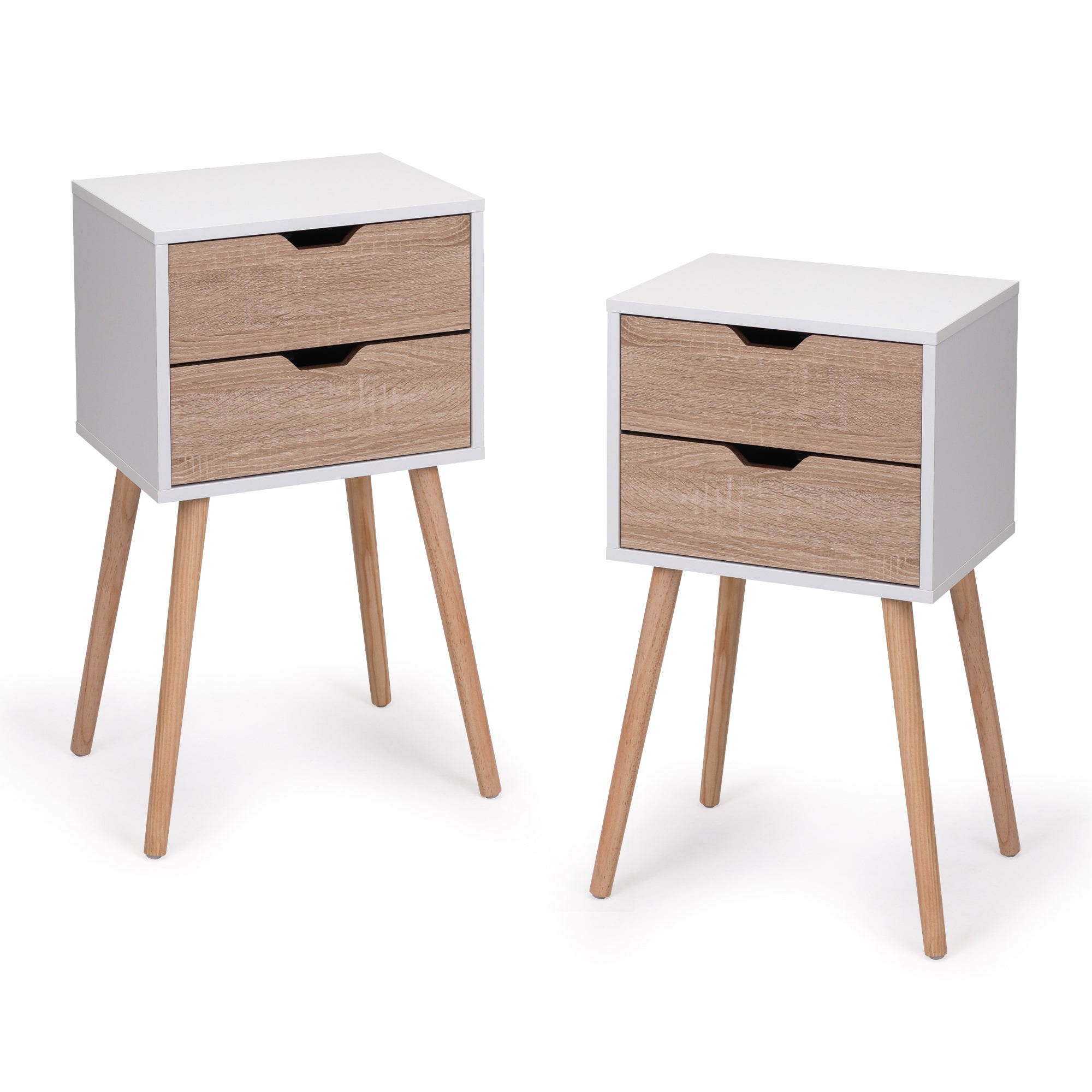 Nightstand with 2 Drawers, Bedside Tables with Solid Wood Legs and Storage, End Table, Side Table, Bedside Furniture for Bedroom, Living Room, White Walnut,2pcs