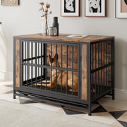 Dog Crate Furniture,  Wooden Dog Crate Table, 38.9' Dog Kennel with 2 Sliding Doors and Thick Iron Door Frame, Decorative Pet Crate House for Large/Medium/Small Dog Indoor Use(Rustic Brown)