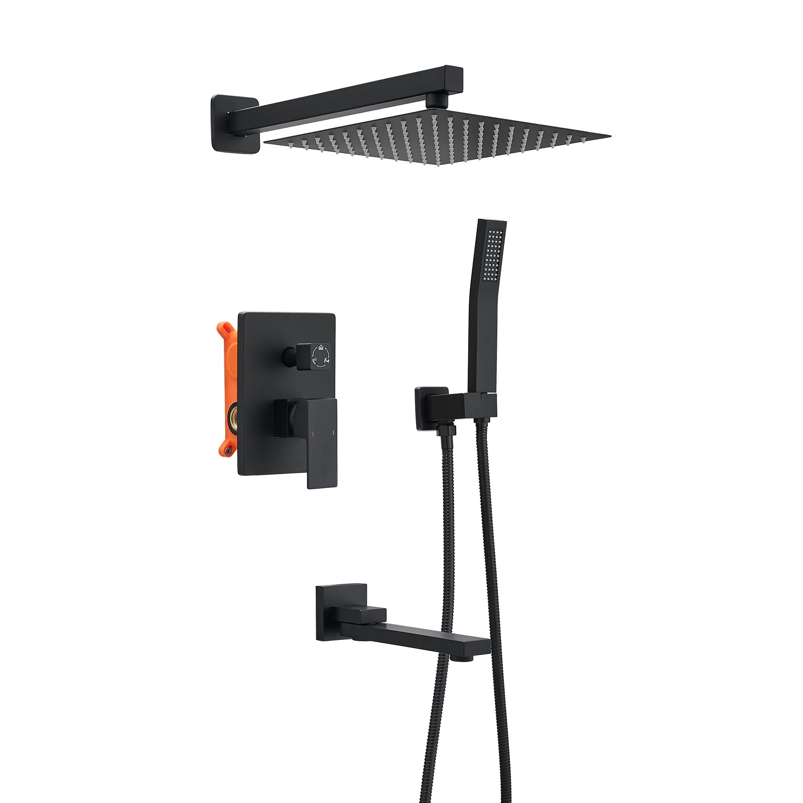 Shower System with 10 Inch Rain Shower Head and Handheld Wall Mounted and Down Sprayer,High Pressure Rainfall Shower Faucet Fixture Combo Set with 2 in 1 Handheld Showerhead for Bathroom, Matte Black