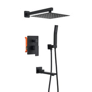 Shower System with 10 Inch Rain Shower Head and Handheld Wall Mounted and Down Sprayer,High Pressure Rainfall Shower Faucet Fixture Combo Set with 2 in 1 Handheld Showerhead for Bathroom, Matte Black