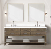 Grey Oak Double Bath Vanity 80 in. W x 22 in. D, with White Quartz Top