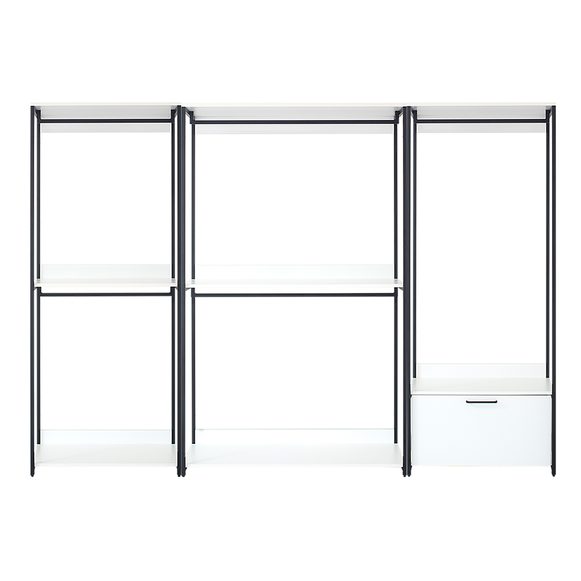 Fiona White Freestanding Walk-in Wood Closet System with Metal Frame, Melamine Finish, 111x17.3x77.7 inches