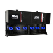 Wall-Mounted Double-Door Storage Cabinet with Tool Rack and Hooks, Stainless Steel, Black & Red