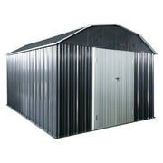 Outdoor Metal Storage Shed with Arch Roof and Lockable Doors for Backyard Garden Patio Lawn, Black Iron, 10 ft x 12 ft