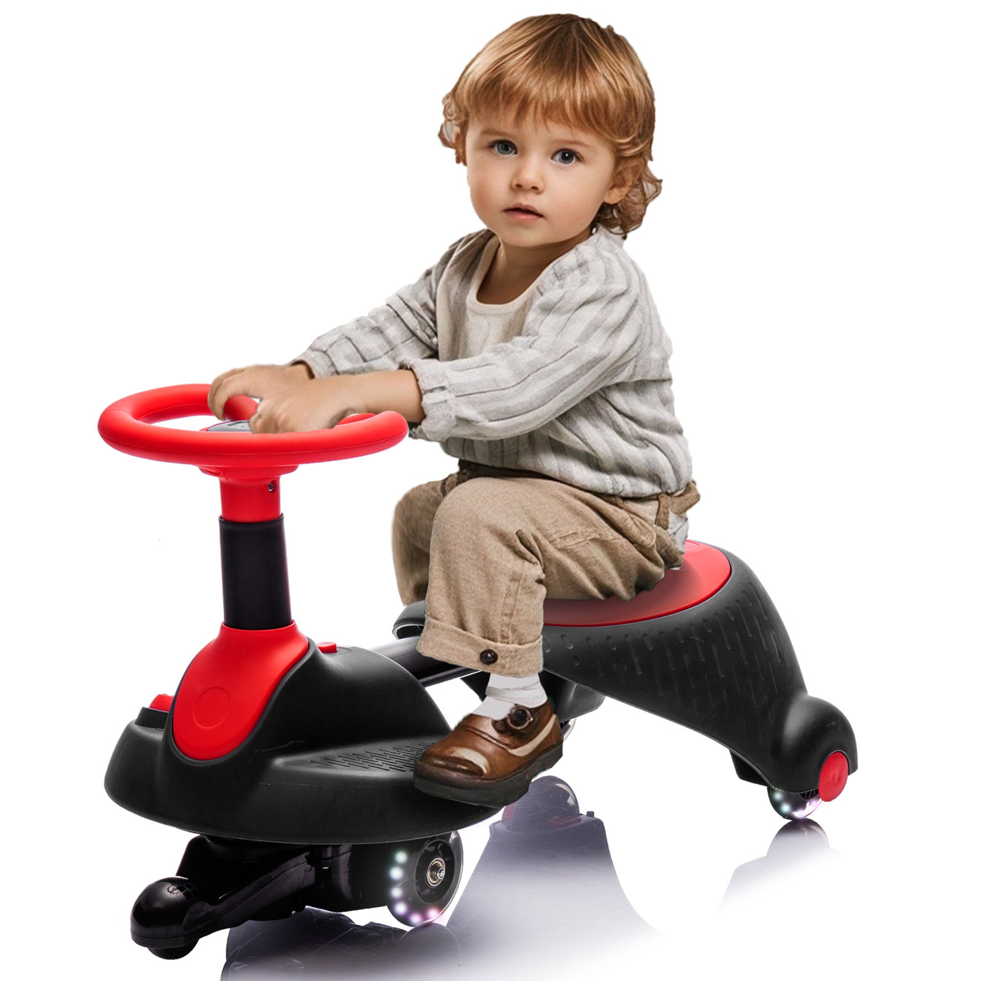 6V Kids Ride On Electric Wiggle Car,Flashing & Shock absorbing PU Wheels For Effective Floor Protection,Retractable,Steering Wheel Rotates 360°,Bluetooth,Provide a speed of 3.11MPH for Kids aged 3+.
