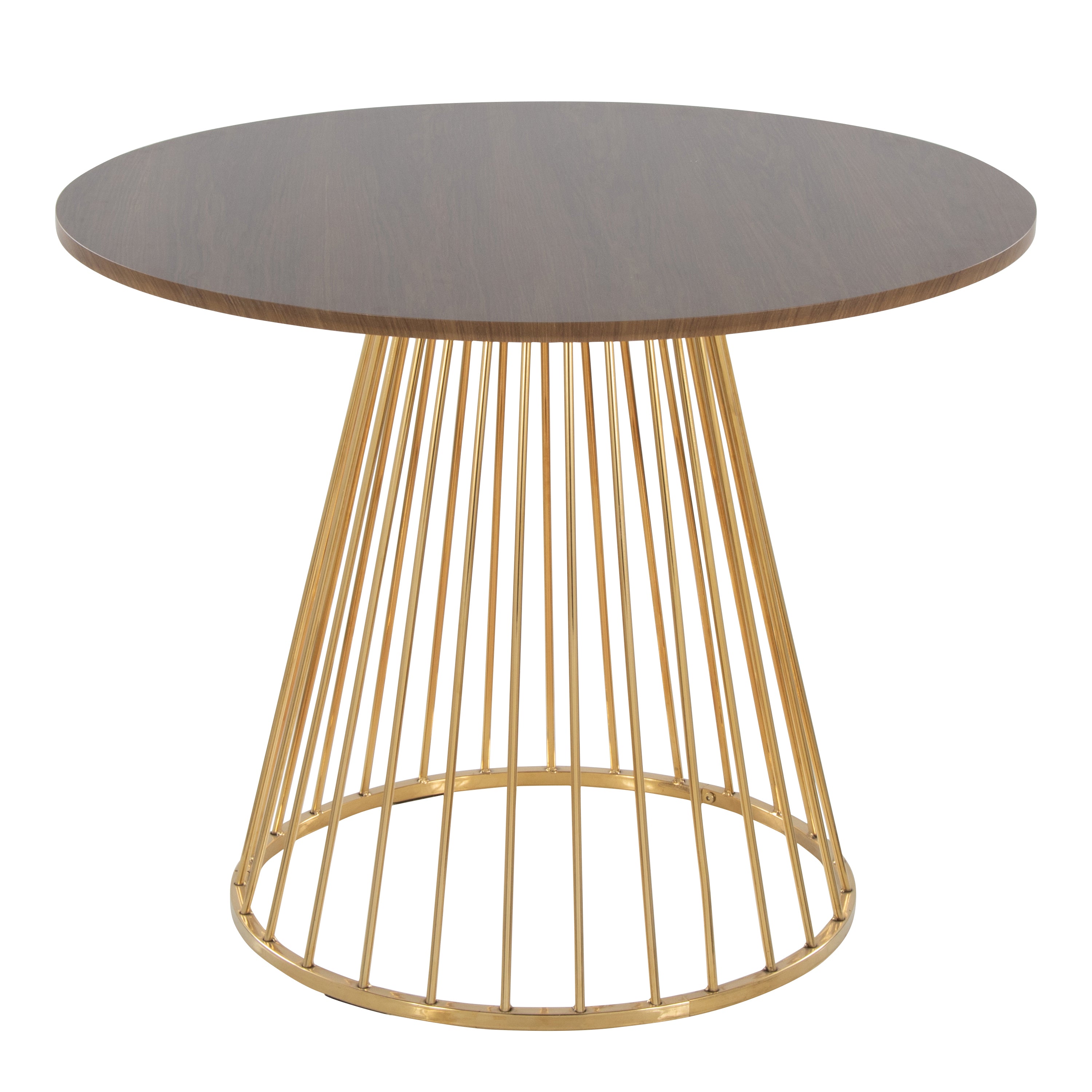 Canary Cosmo Contemporary Dining Table in Gold Metal and Walnut Wood by LumiSource